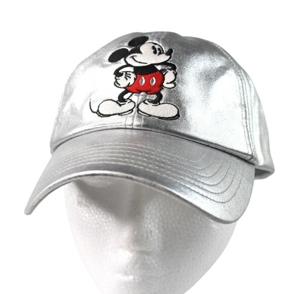 Disney Accessories - Disney Parks Classic Mickey Mouse Silver Lamé Dads Bill Baseball Hat Adjustable